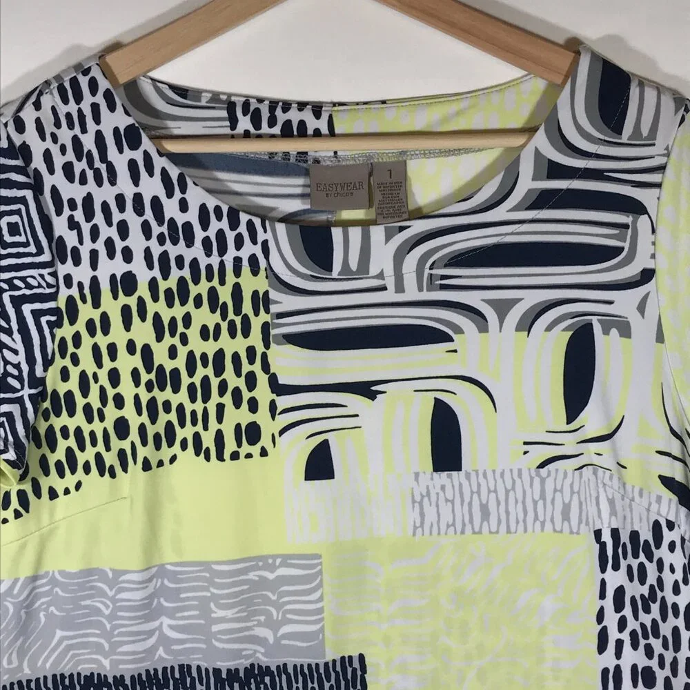 Easy Wear By Chico's Women's 1 Yellow Short Sleeve Dress - Picture 2 of 9